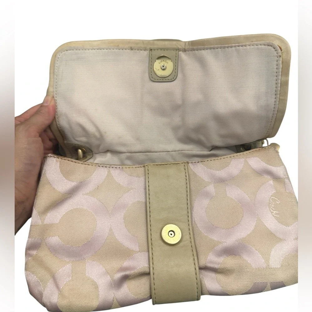 Coach Rare Pink and Beige Parker Bow Ruched Mini Small Shoulder Bag